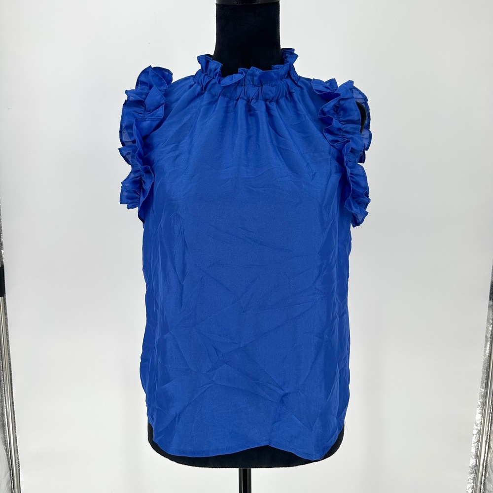 NEW Boutique TCEC Blue Ruffle Sleeveless Blouse Top Lightweight Summer Women's M